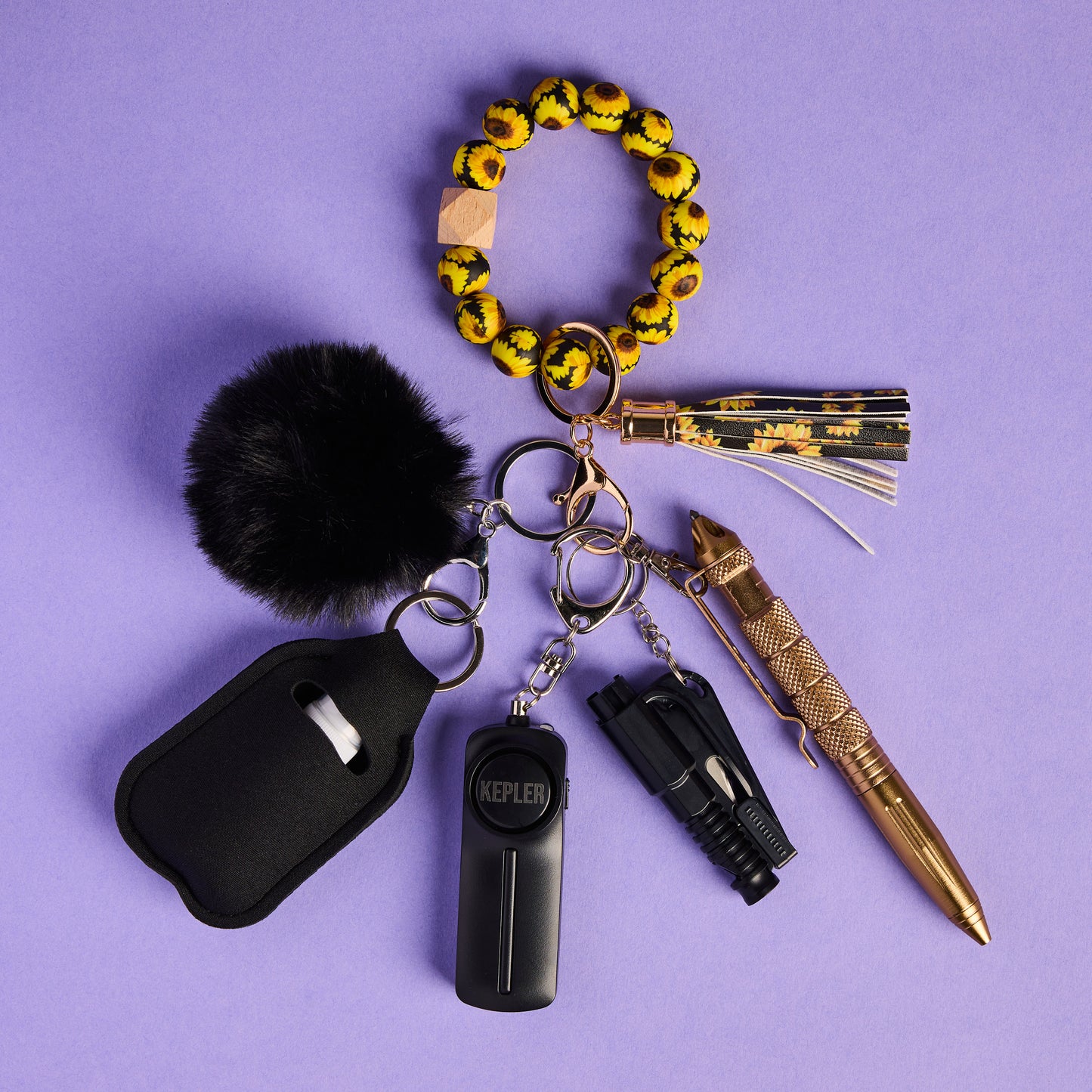 Safety Keychain I Sunflower Beaded