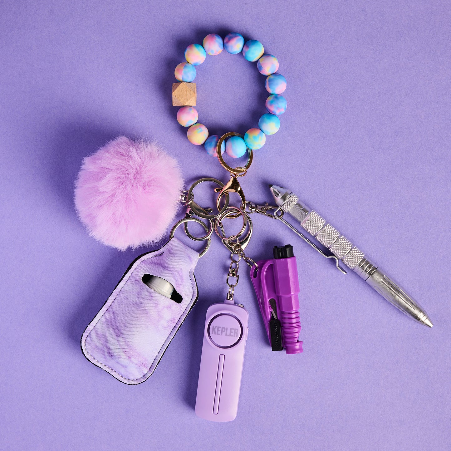 Safety Keychain I Purple Pastel Haze Beaded