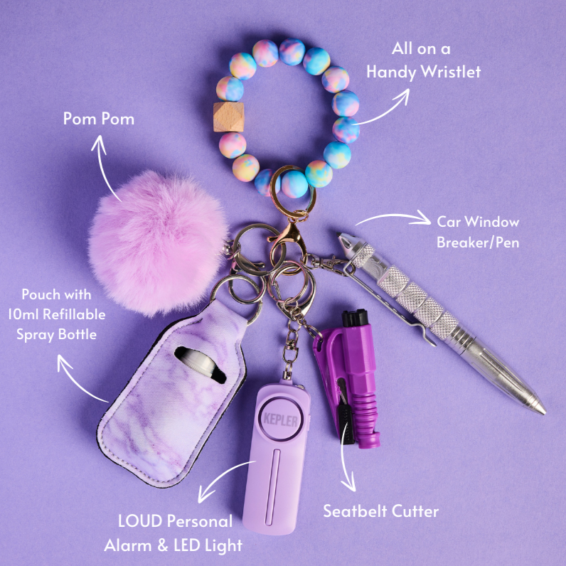 Safety Keychain I Purple Pastel Haze Beaded