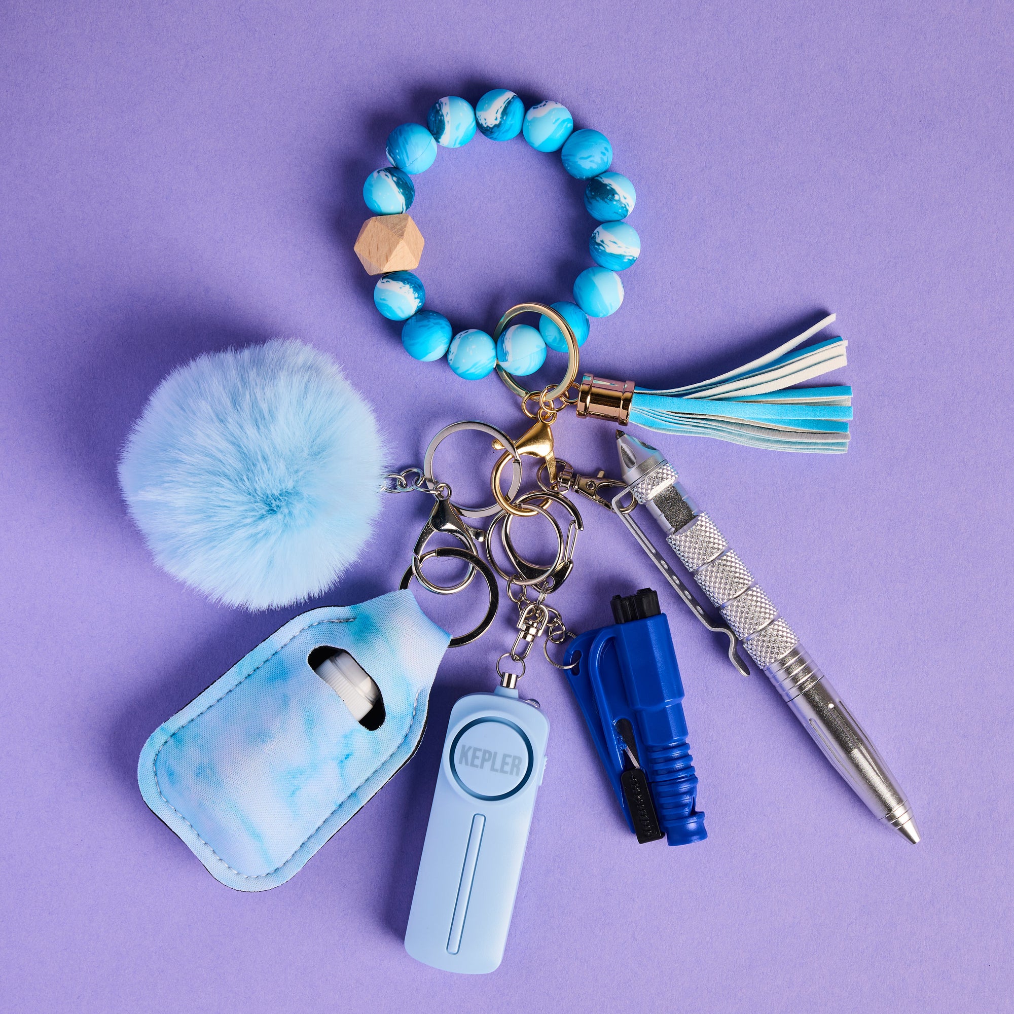 Safety Keychain I Blue Ocean Mist Beaded