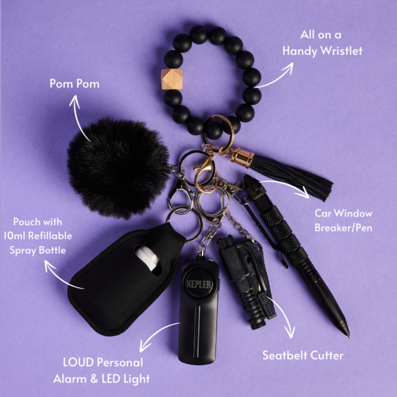 Safety Keychain I Midnight Black Beaded