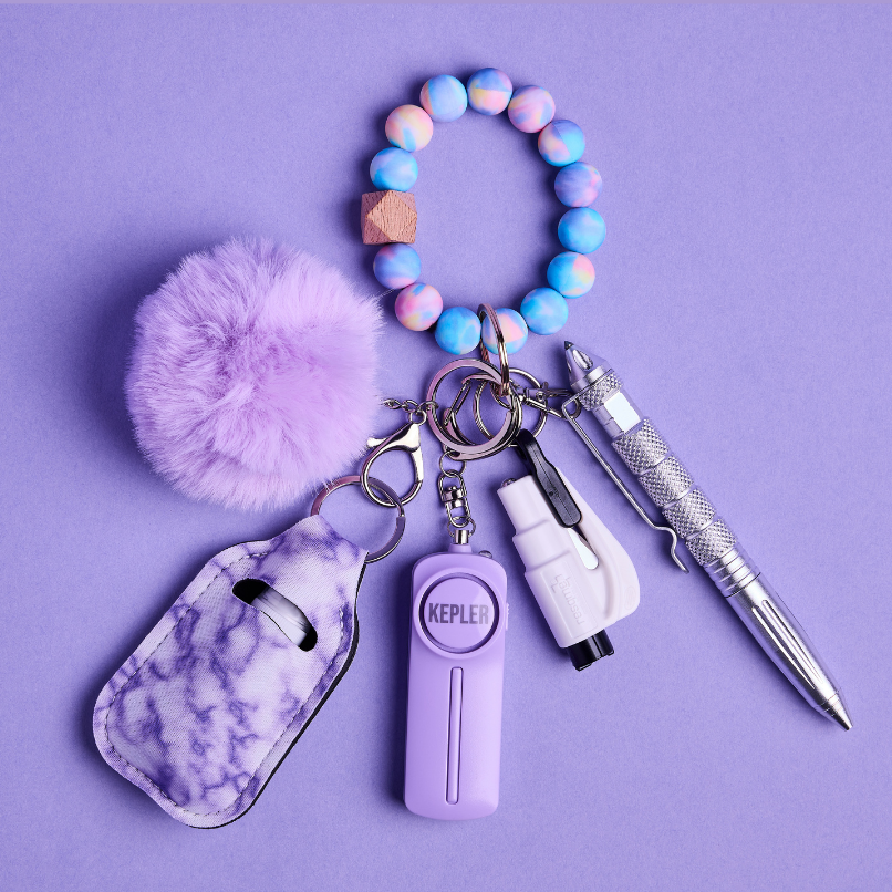 Safety Keychain I Purple Pastel Haze Beaded