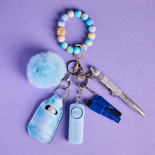 Safety Keychain I Blue Illusion Beaded