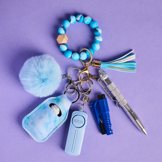 Safety Keychain I Blue Ocean Mist Beaded