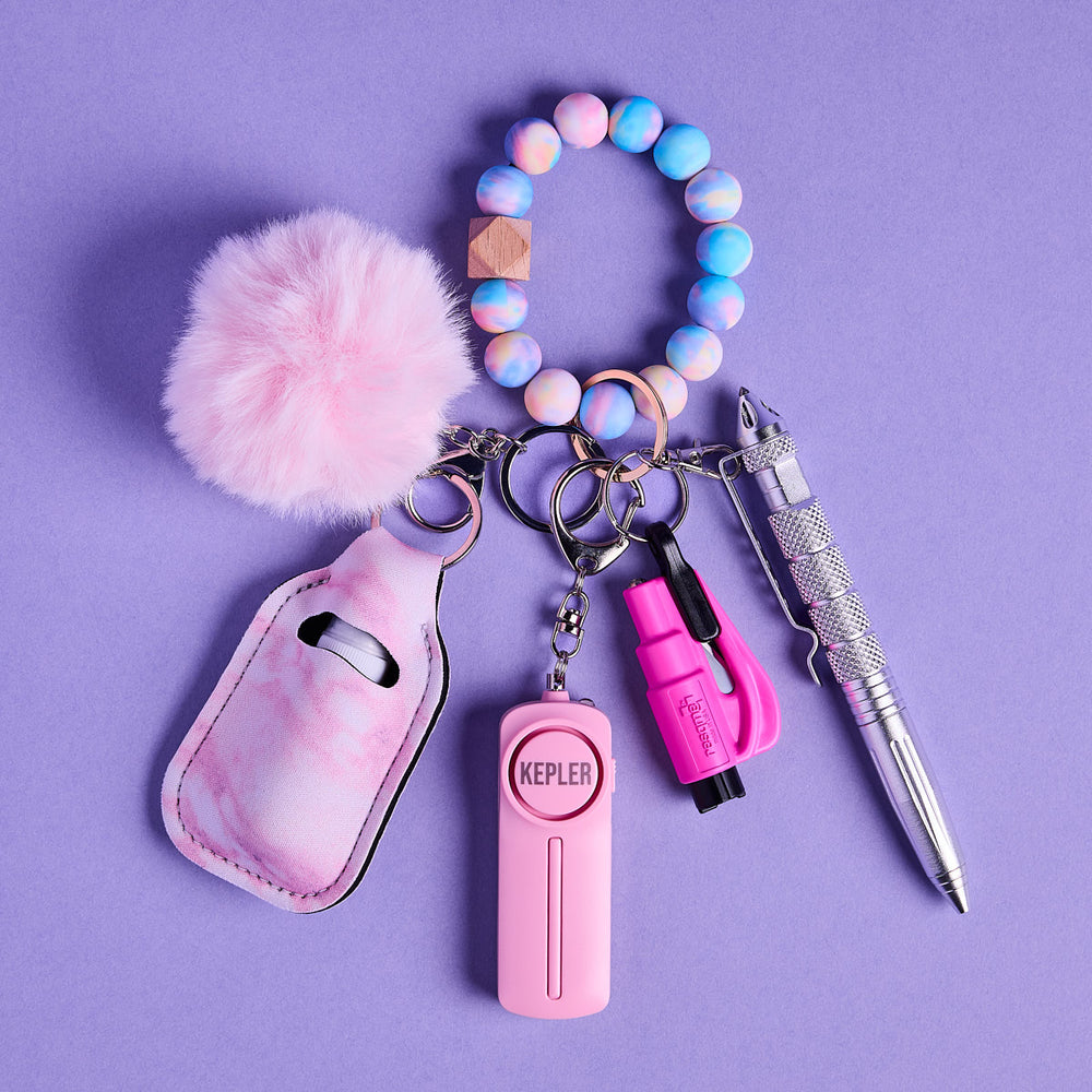 Safety Keychain I Pink Pastel Aura Beaded