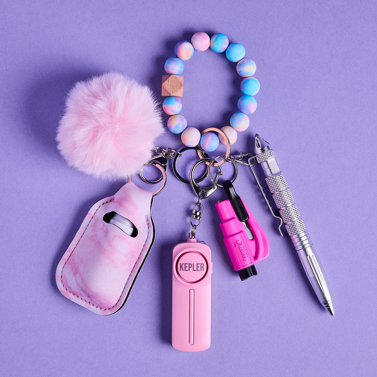 Safety Keychain I Pink Pastel Aura Beaded