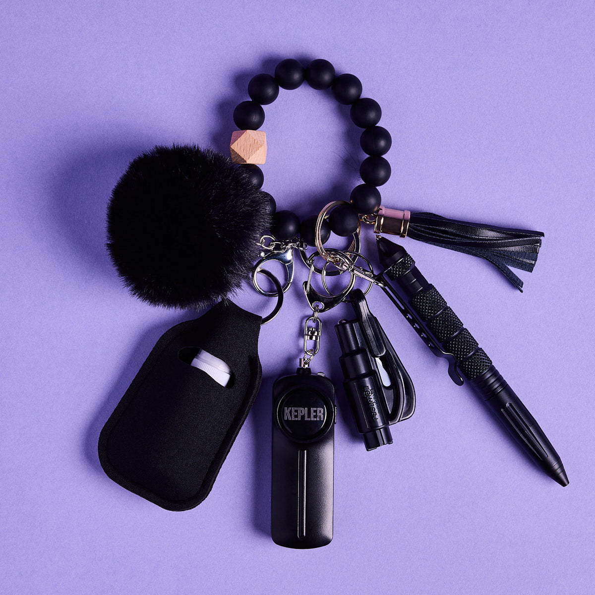 Safety Keychain I Midnight Black Beaded