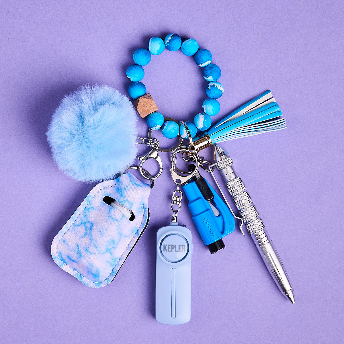 SEA Mini Hooded Key Ring 3点セット Safety Keychain I Blue Ocean Mist Beaded – Kepler Safety Keychains