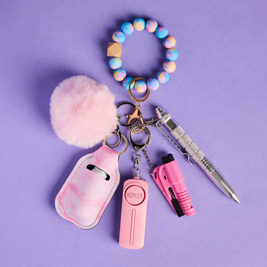 Safety Keychain I Pink Pastel Aura Beaded