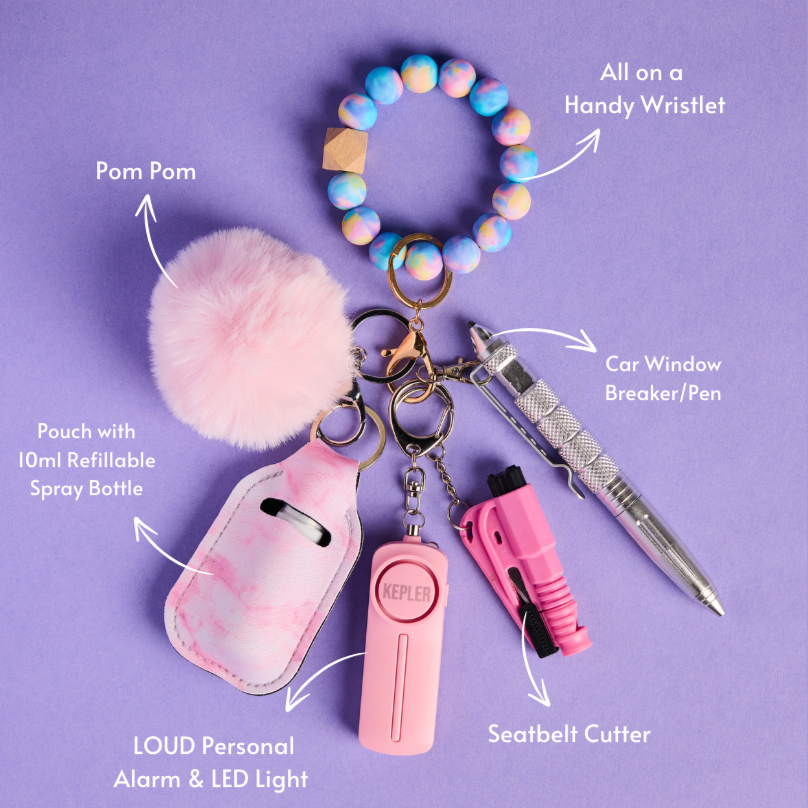 Safety Keychain I Pink Pastel Aura Beaded