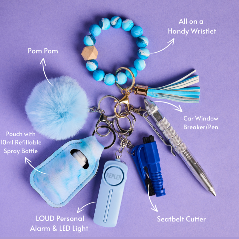 Safety Keychain I Blue Ocean Mist Beaded