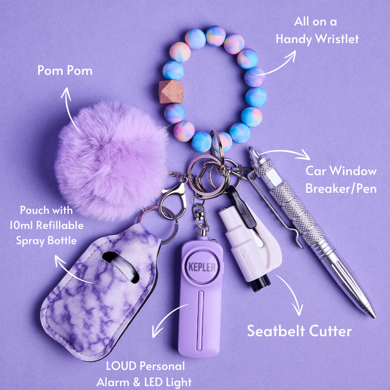 Safety Keychain I Purple Pastel Haze Beaded