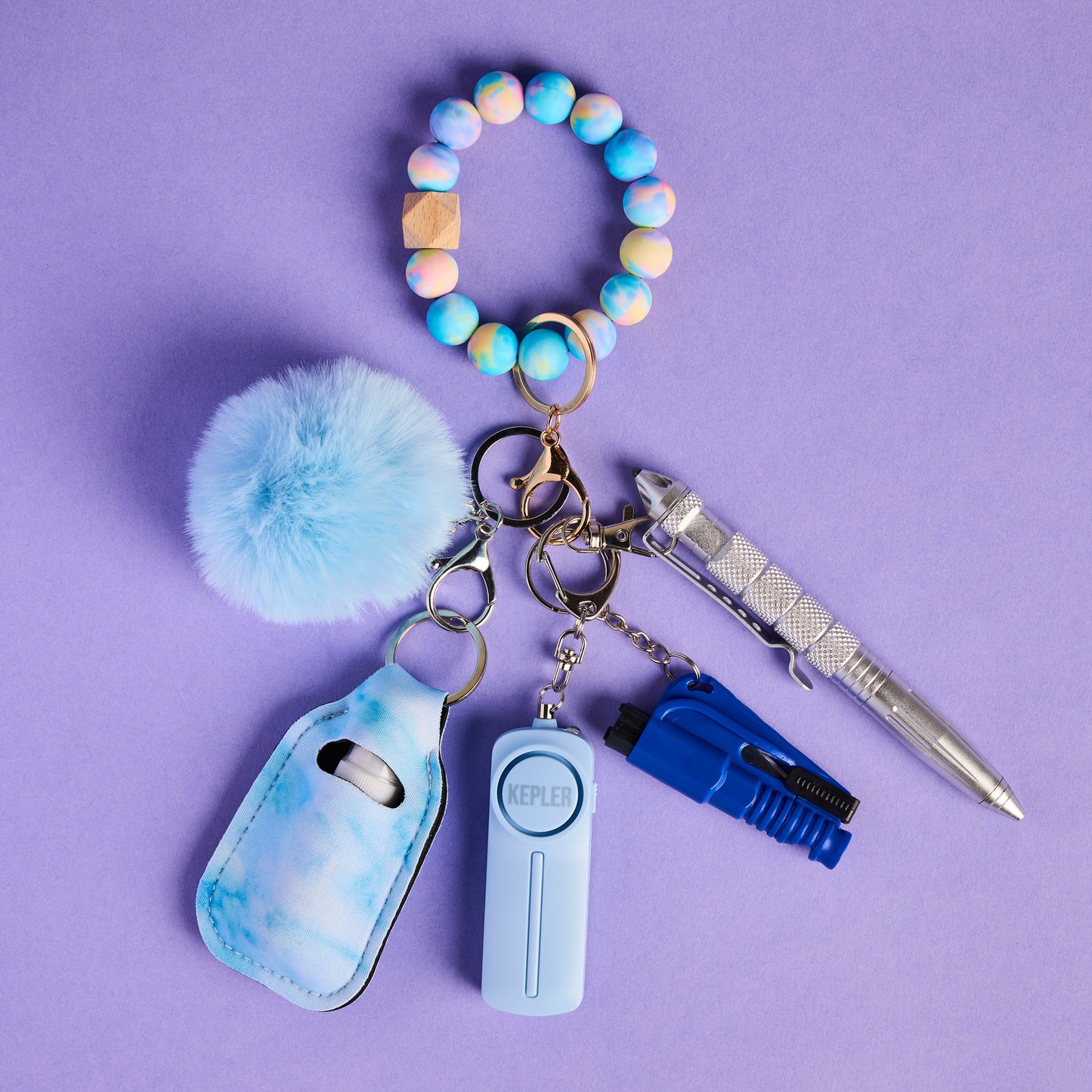 Safety Keychain I Blue Illusion Beaded